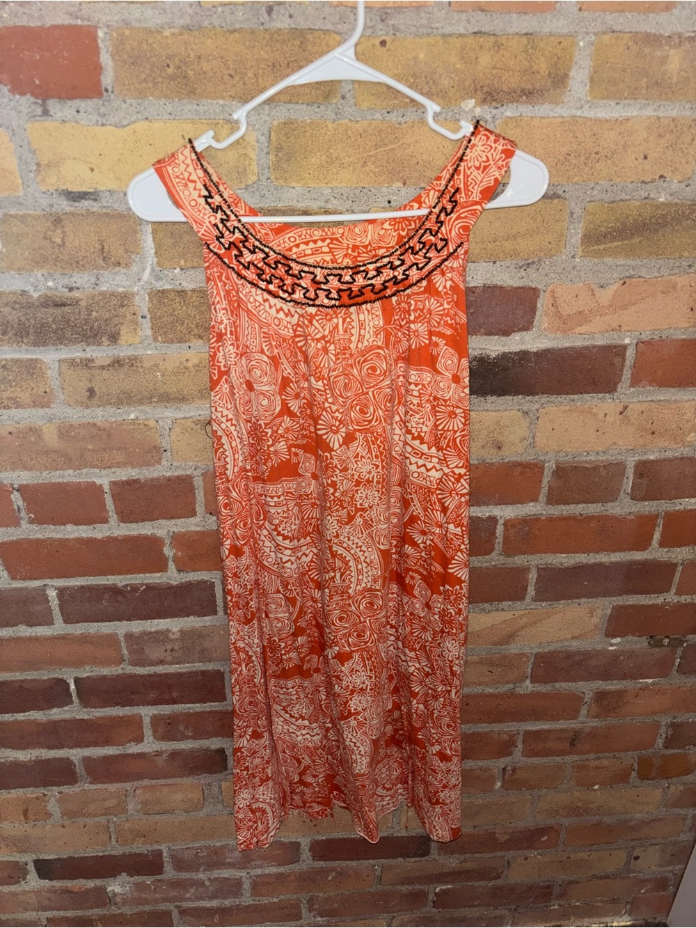 Vintage Jones New York Orange and White Maxi Dress with Embroidered Neckline